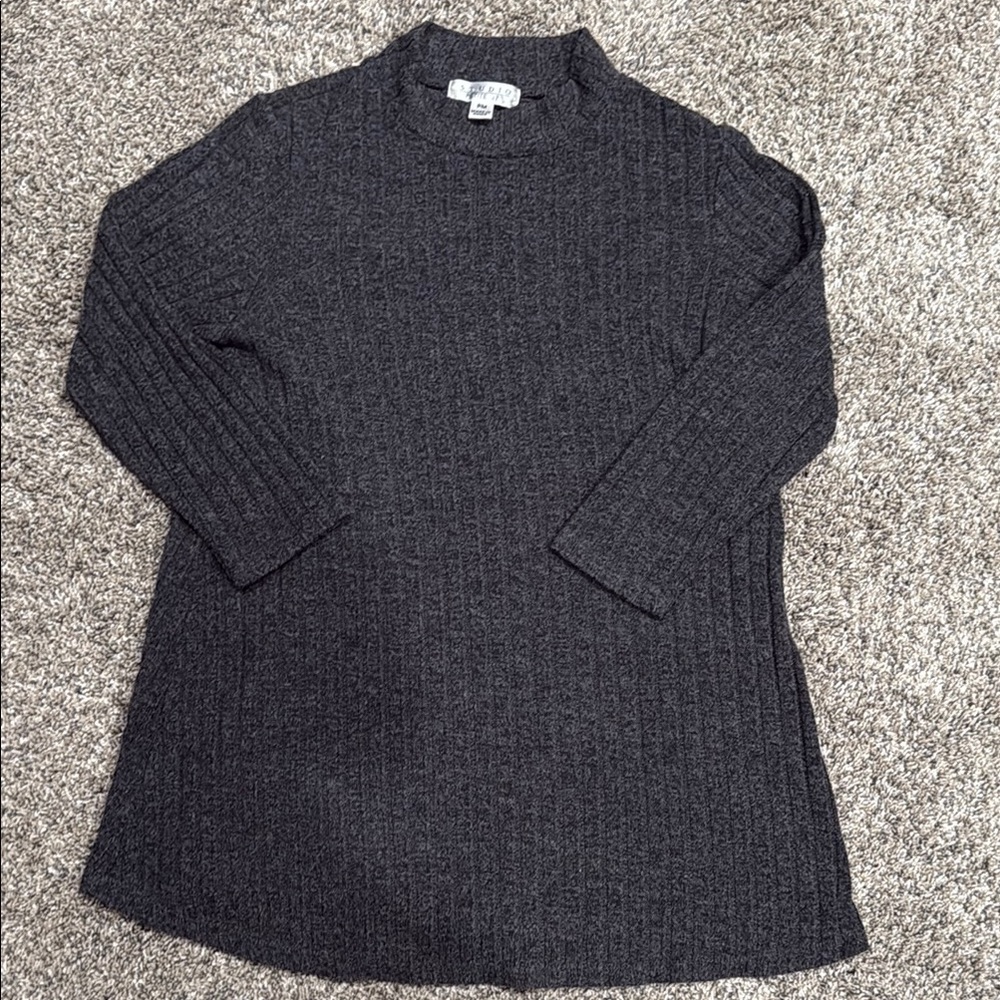 Gray Ribbed Knit Sweater